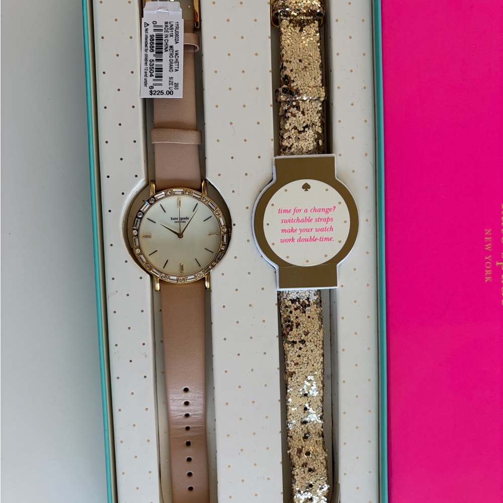 Kate spade Gold Watch with Nude Leather and gold glitter straps - metro grand